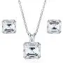 BERRICLE Rhodium Plated Sterling Silver Asscher Cut Cubic Zirconia CZ Solitaire Bridal Bridesmaid Fashion Necklace and Earrings Set