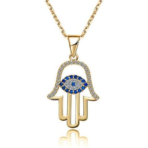 sloong 925 Sterling Silver Evil Eye Hamsa White Blue Cz Womens Pendant Necklace…