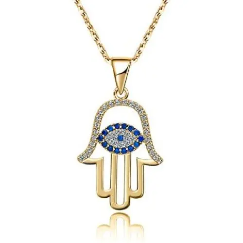 sloong 925 Sterling Silver Evil Eye Hamsa White Blue Cz Womens Pendant Necklace… sloong 925 Sterling Silver Evil Eye Hamsa White Blue Cz Womens Pendant Necklace…