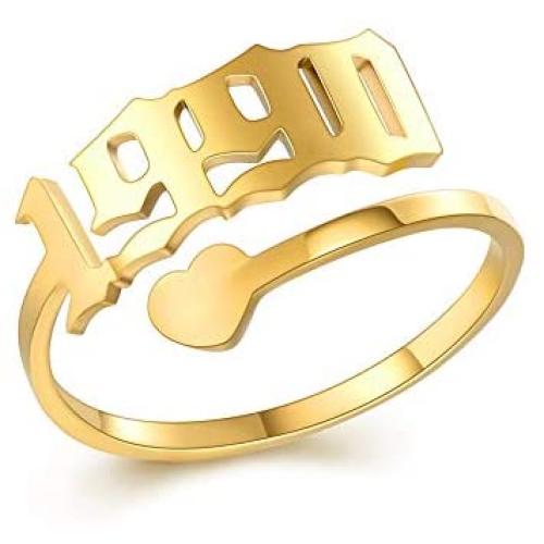 Year Open Ring for Women,Initial Number Birth Year Ring Adjustable Promise Rings Engagement Wedding Band Gold/Silver Stainless Steel Ring for Girl Delicate Jewelry Gift