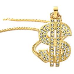 Gold Chain with Dollar Sign Big Money Necklaces for Men Women,Stainless Steel Iced Out Rhinestone Jewelry,Fashion Pendants with 28 Inches Chain