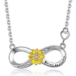 You are My Sunshine Sunflower Necklaces Sterling Silver Infinity Necklace for Women Girls,Birthday Mothers Day Gifts for Her Wife Mom Daughter