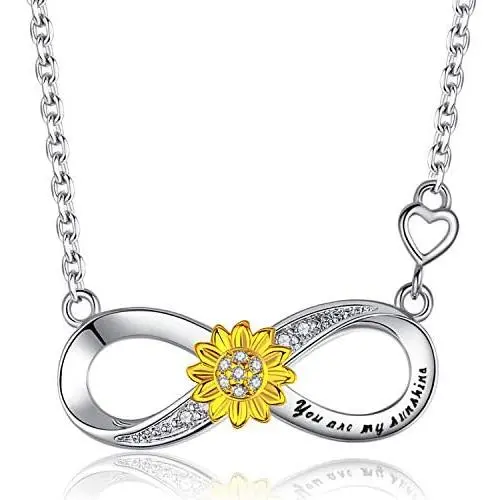You are My Sunshine Sunflower Necklaces Sterling Silver Infinity Necklace for Women Girls,Birthday Mothers Day Gifts for Her Wife Mom Daughter