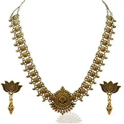 Sansar India Lotus Pendant Indian Necklace Jewelry Earrings Set for Girls and Women 1346 Sansar India Lotus Pendant Indian Necklace Jewelry Earrings Set for Girls and Women 1346