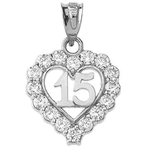 Elegant Sterling Silver Quinceanera Open Heart Charm Pendant with Cubic Zirconia