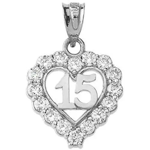 Elegant Sterling Silver Quinceanera Open Heart Charm Pendant with Cubic Zirconia Elegant Sterling Silver Quinceanera Open Heart Charm Pendant with Cubic Zirconia