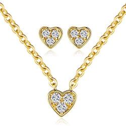 MDFUN Fashion Necklace and Earring Jewelry Set for Women and Girls, 18K Gold Plated Sparkle Halo Cubic Zirconia Heart Shaped Stud Earring and Pendant Choker