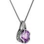 PAZ Creations .925 Sterling Silver Solitaire Amethyst Pendant Necklace