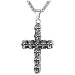 U7 Men Personalized Silver Black Gothic Skull Necklace Stainless Steel /18K Gold/Black Leather Chain Pendant, 20 Inch to 26 Inch