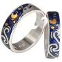 YONYou 2pcs S925 Sterling Silver Rings Van Goghs Sky Design Handmade Unique Blue Open Band Ring Promise Ring Size 5-9.5 Jewelry Gift for Women and Girls-Adjustable Size