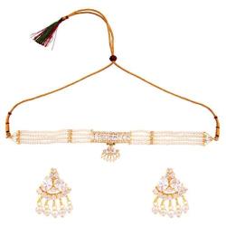 Efulgenz Indian Traditional 18K Gold Tone Plated Ruby Pearl Beaded Collar Strand Moti Choker Necklace Jewelery Festive Costume Accessories for Women and Girls