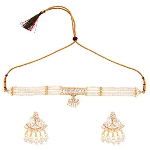 Efulgenz Indian Traditional 18K Gold Tone Plated Ruby Pearl Beaded Collar Strand Moti Choker Necklace Jewelery Festive Costume Accessories for Women and Girls