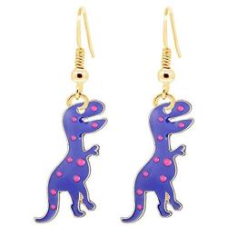 Cartoon Enamel Dinosaur T-rex Drop Earring BFF Best Friends Pendant Necklace Set for Women Kids Girl Jewelry Gift