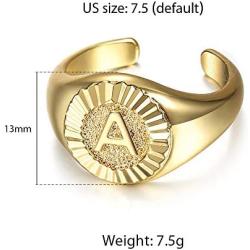 Trendsmax Chic Gold Plated Initial Letter A-Z Signet Statement Band Ring for Women Girls Stylish Knuckle Stackable Party Open Ring Size 7.5