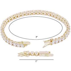 Tennis AAA CZ Bracelet Bridal Wedding Evening Party Prom Gold Plated Jewelry For Woman 7''+1'' Long