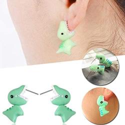 Tattooshe Fashion Stud Earrings Soft Pottery Dinosaur Earrings Green Fine Jewelry for Women Child Girls