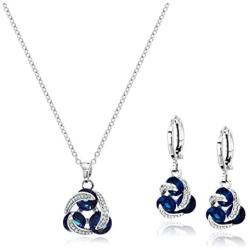 Crystalline Azuria Round Colorful Multi Blue Simulated Sapphire White Cubic Zirconia Crystals Jewellery Set Pendant Necklace 18'' Earrings 18 ct Rose Gold Plated 18K White Gold Plated for Costume Jewelry Sets for Women