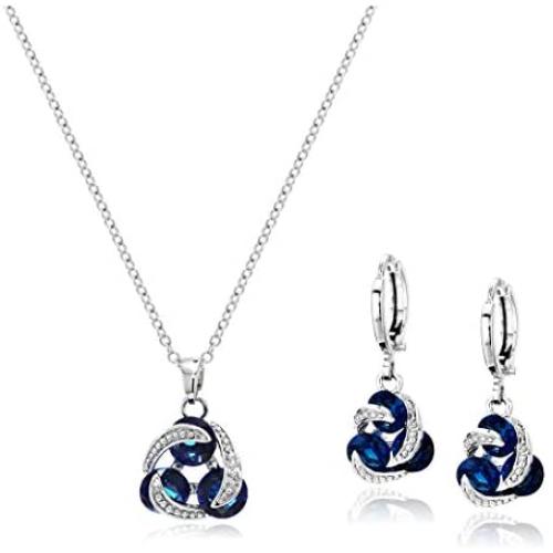 Crystalline Azuria Round Colorful Multi Blue Simulated Sapphire White Cubic Zirconia Crystals Jewellery Set Pendant Necklace 18'' Earrings 18 ct Rose Gold Plated 18K White Gold Plated for Costume Jewelry Sets for Women