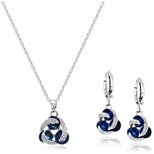 Crystalline Azuria Round Colorful Multi Blue Simulated Sapphire White Cubic Zirconia Crystals Jewellery Set Pendant Necklace 18'' Earrings 18 ct Rose Gold Plated 18K White Gold Plated for Costume Jewelry Sets for Women