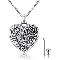 CHENGHONG Rose Flower Urn Necklaces for Ashes 925 Sterling Silver Customized Necklace for Ashes Creamation Necklaces for Ashes Keepsake Memorial Jewelry Gifts for Women Girls