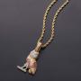 Moca Jewelry Hip Hop Iced Out Bling Personality Owl Pendent 18K Gold Plated Chain Necklace for Men Women