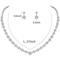 WeimanJewelry White Gold/Gold/Rose Gold Plated Women Cubic Zirconia Round Cut CZ Bridal Necklace and Drop Earring Set for Bride Wedding