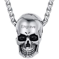 FaithHeart Gothic Skull Necklace Stainless Steel Punk Jewelry for Men Skeleton Pendant Necklace Cool Bullet Personalized Customize Gift Packaging