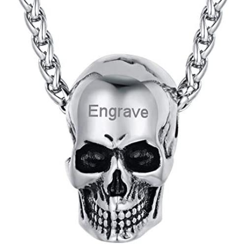 FaithHeart Gothic Skull Necklace Stainless Steel Punk Jewelry for Men Skeleton Pendant Necklace Cool Bullet Personalized Customize Gift Packaging