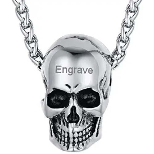 FaithHeart Gothic Skull Necklace Stainless Steel Punk Jewelry for Men Skeleton Pendant Necklace Cool Bullet Personalized Customize Gift Packaging
