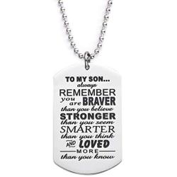 LParkin Son Gifts from Dad Mom Daddy Mommy You are Braver Than You Believe Necklace Jewelry Pendant Dog Tag