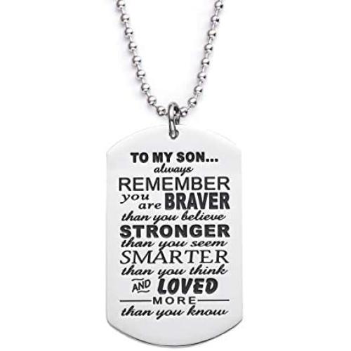 LParkin Son Gifts from Dad Mom Daddy Mommy You are Braver Than You Believe Necklace Jewelry Pendant Dog Tag