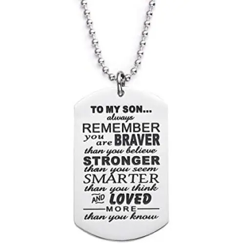 LParkin Son Gifts from Dad Mom Daddy Mommy You are Braver Than You Believe Necklace Jewelry Pendant Dog Tag LParkin Son Gifts from Dad Mom Daddy Mommy You are Braver Than You Believe Necklace Jewelry Pendant Dog Tag