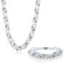 Gem Stone King 17 Inch White Cultured Freshwater Pearl & Blue Crystal Mash Necklace + Bracelet 6.5 Inch