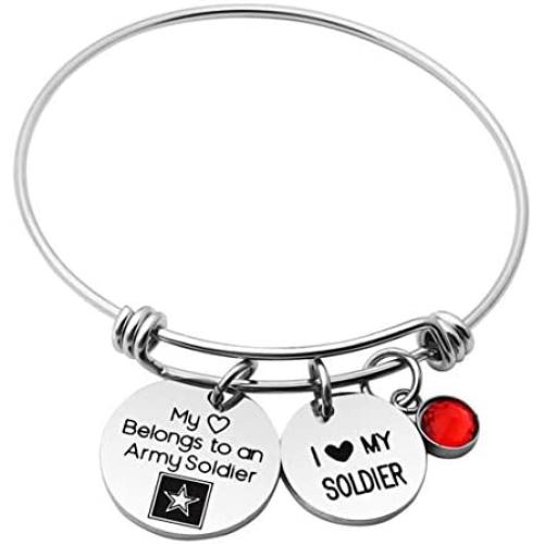 Asqunpin My Heart Belongs to an Army Soldier Expandable Bangle Deployment Military Wife Jewelry Army Wife Girlfriend Fiance Gift