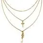 Mulgro Gold Cross Stacked Necklace Layered Rose Flower Pendant Necklace Layering Choker Necklaces with Extension Chain Easter Gift for Girls
