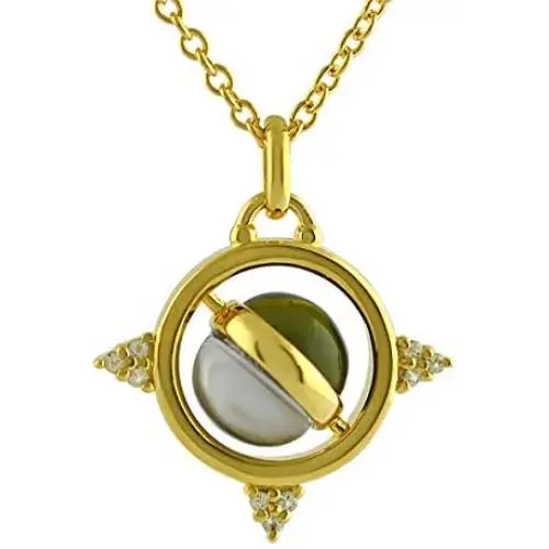 Starborn Moldavite and Meteorite Spinning Sphere Pendant Starborn Moldavite and Meteorite Spinning Sphere Pendant