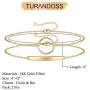 Turandoss Dainty Layered Bracelets for Women, 14K Gold Filled Adjustable Layering Bracelet Cute Evil Eye Bar Pearl Gold Layered Chain Bracelets for Women Jewelry