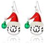 RareLove Cute Cat with Red Xmas Hat Green Bell Ring Pierced Dangle Christmas Earrings CZ Crystal Silver Plated Alloy Holiday For Women Girls