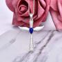 YL Cross Necklace 925 Sterling Silver Angel Wings Pendant Teardrop Cubic Zirconia Criss Jewelry