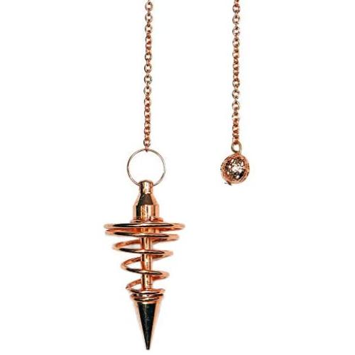 Enchanted Jewelry Copper Metal Spiral Pendulum on a 5'' Chain Satin Pouch, Instruction Leaflet Oracle Chart Enchanted Jewelry Copper Metal Spiral Pendulum on a 5'' Chain Satin Pouch, Instruction Leaflet Oracle Chart