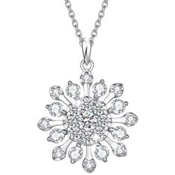 FANCIME White Gold Plated 925 Sterling Silver Blue/White CZ Cubic Zirconia Snowflake Pendant Necklace Stud Drop Dangle Earrings Set Gift For Women