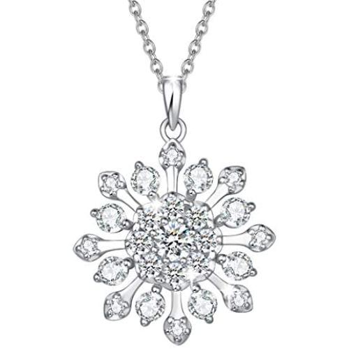 FANCIME White Gold Plated 925 Sterling Silver Blue/White CZ Cubic Zirconia Snowflake Pendant Necklace Stud Drop Dangle Earrings Set Gift For Women