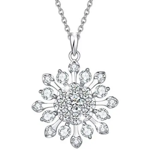 FANCIME White Gold Plated 925 Sterling Silver Blue/White CZ Cubic Zirconia Snowflake Pendant Necklace Stud Drop Dangle Earrings Set Gift For Women