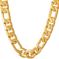 Lifetime Jewelry 11mm Figaro Chain Necklace 24k Gold Plated for Men Women & Teen