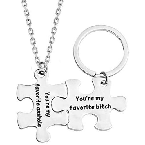 Zuo Bao Funny Couple Gifts Puzzle Necklace Keychain Youre My Favorite Asshole/Bitch Valentines Day Gift for Her