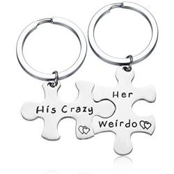 CJ&M Stainless Steel His Crazy Her Weirdo Couples Keychains Set,Personalized Couples Jewelry,Perfect Gift for Boyfriend Girlfriend