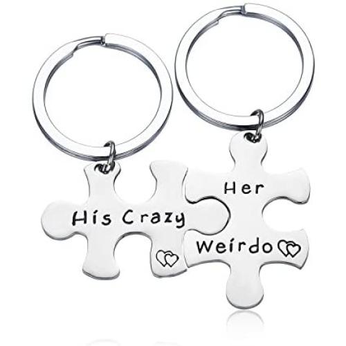 CJ&M Stainless Steel His Crazy Her Weirdo Couples Keychains Set,Personalized Couples Jewelry,Perfect Gift for Boyfriend Girlfriend