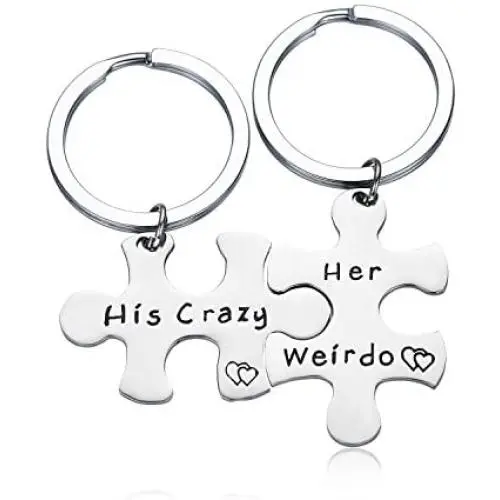 CJ&M Stainless Steel His Crazy Her Weirdo Couples Keychains Set,Personalized Couples Jewelry,Perfect Gift for Boyfriend Girlfriend
