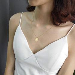 VACRONA Coin Necklace 18k Gold Plated Vintage Textured Medallion Coin Pendant Round Circle Disk Dainty Necklace for Women