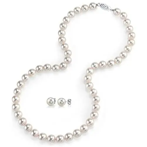 Freshwater Cultured Pearl Necklace Set for Women Includes Stud Earrings with 14K Gold in AAAA Quality - THE PEARL SOURCE Freshwater Cultured Pearl Necklace Set for Women Includes Stud Earrings with 14K Gold in AAAA Quality - THE PEARL SOURCE